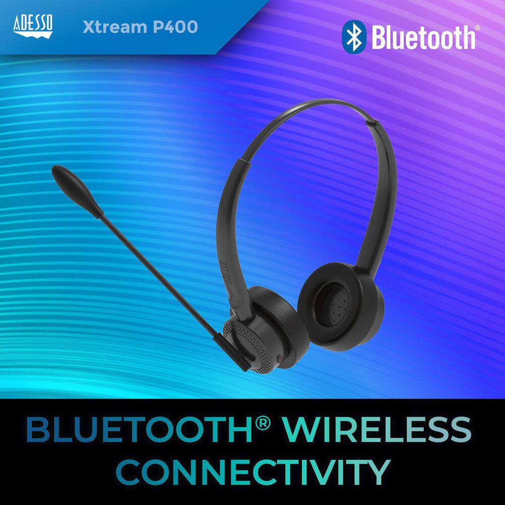 Adesso Stereo Bluetooth Headset with Microphone and Charging Dock in Black, , large
