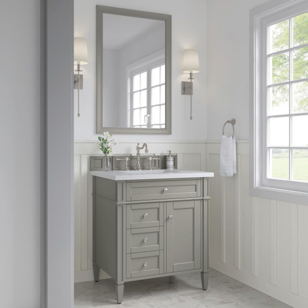 James Martin Vanities Brittany 30" Single Bathroom Vanity in Urban Gray with 3 cm White Zeus Quartz Top and Rectangular Sink, , large