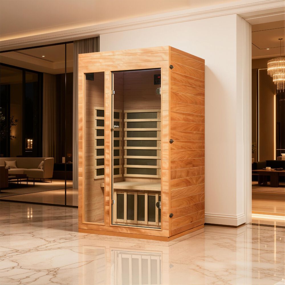 EZlife 1 Person (Compact) Low EMF FAR Infrared Sauna in Okoume + Hemlock, , large