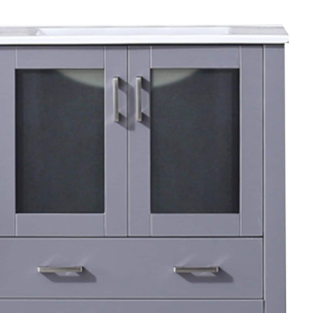 Lexora Home Volez 30&quot; Single Bathroom Vanity in Dark Grey with 2 cm White Ceramic Top and Rectangular Sink, , large