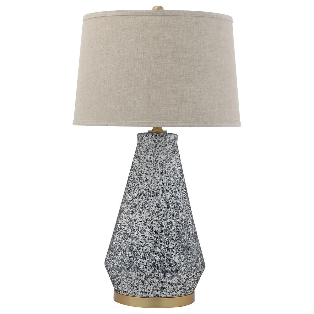 Teak Interiors Abode Ceramic Table Lamp with Linen Shade in Blue Reactive Glaze, , large