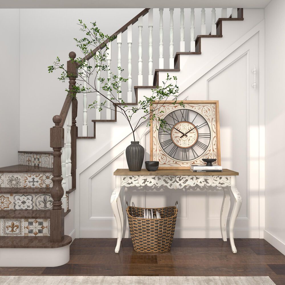 Maple and Jade 29&quot; Wall Clock in Distressed White and Brown, , large