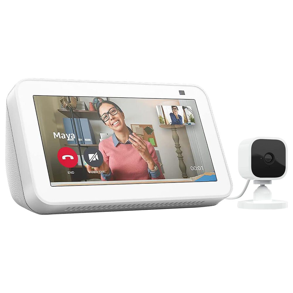 Kruik inrichting gezagvoerder Amazon Blink Mini Security Cam in White + Amazon Echo Show 5 Smart Display  with Alexa in Glacier White | NFM