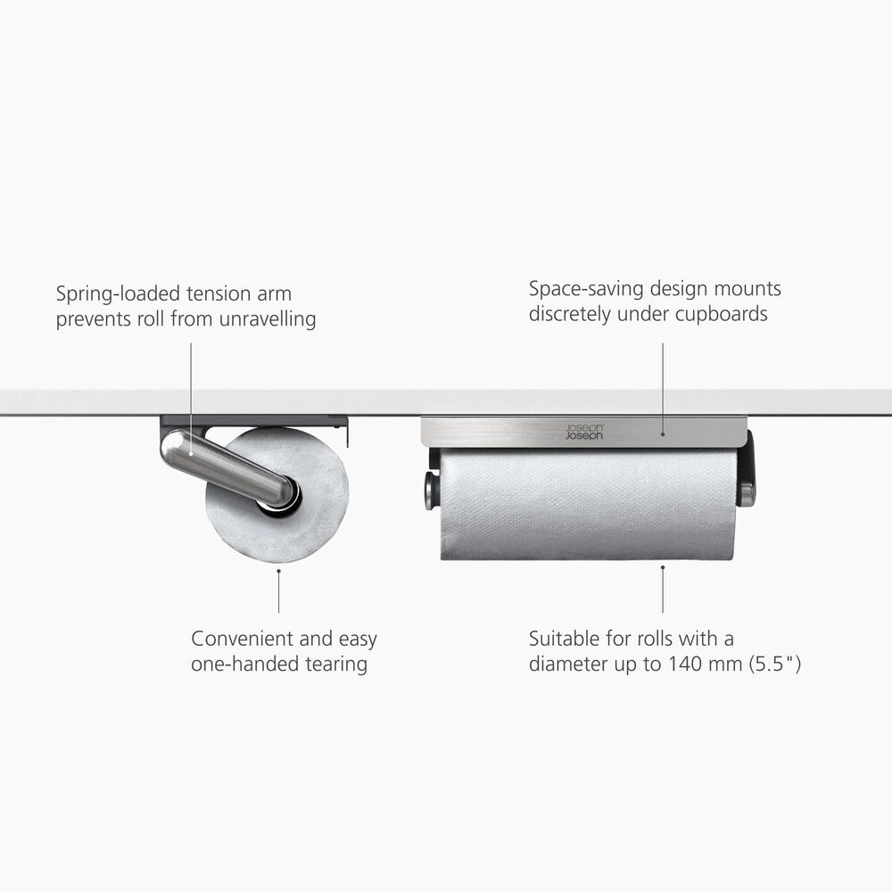 Joseph Joseph RollGrip Under-Shelf Kitchen Roll Holder in Stainless Steel, , large