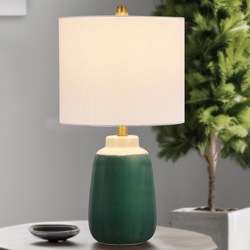 Cal Lighting Crotone Ceramic Table Lamp in Dipped Emerald and Antique Brass, , large