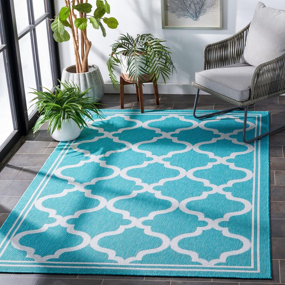 Safavieh Bermuda 5&#39;3&quot; x 7&#39;6&quot; Aqua and Grey Indoor/Outdoor Area Performance Rug, , large