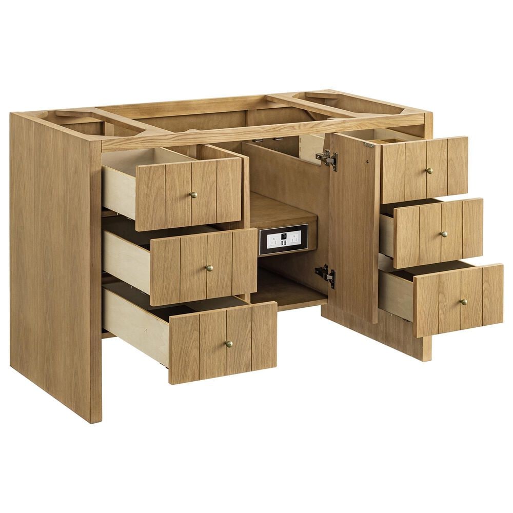 James Martin Vanities Hudson 48" Single Bathroom Vanity in Light Natural Oak with Single Hole 3 cm White Zeus Quartz Top and Rectangular Sink, , large