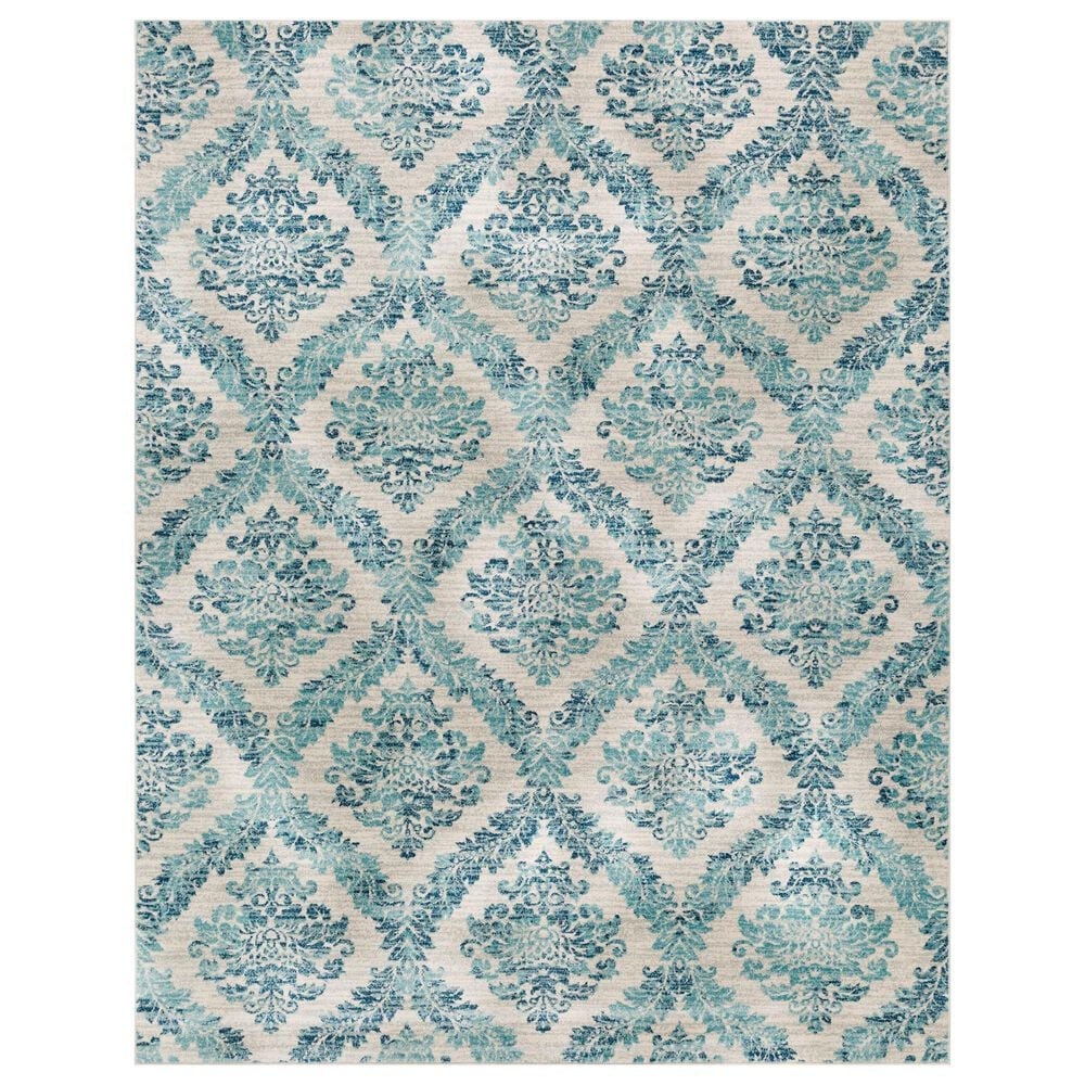37B Harput Navy, Ivory, Medium Gray and Teal 7"10" x 10"2" Area Rug, , large
