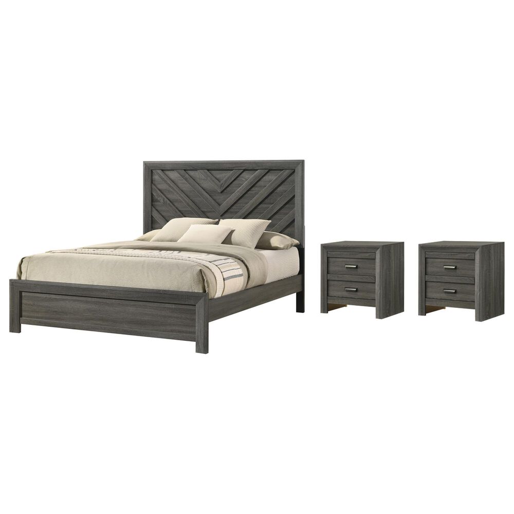 Crown Mark Valor Queen Bed with Two Nightstands in Gray, , large