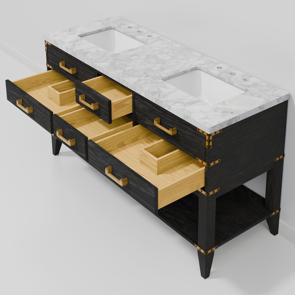 Lexora Home Norwalk 60&quot; Double Bathroom Vanity in Black Oak with White Carrara Marble Top and Rectangular Sinks, , large