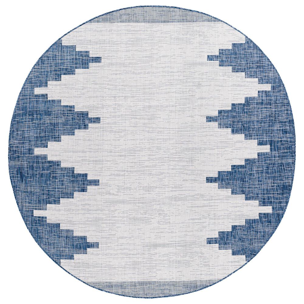 Surya Eagean EAG-2355 Dark Blue, Off-White, Navy and Pale Blue 7&#39;10&quot; Round Indoor/Outdoor Area Rug, , large