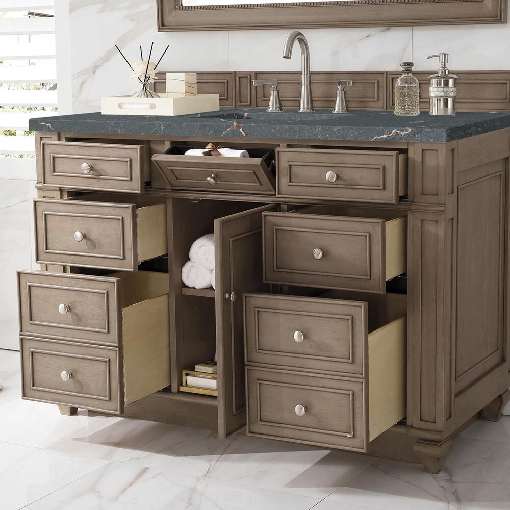 James Martin Vanities Bristol 48" Single Bathroom Vanity in Whitewashed Walnut with 3 cm Parisien Bleu Quartz Top and Rectangular Sink, , large