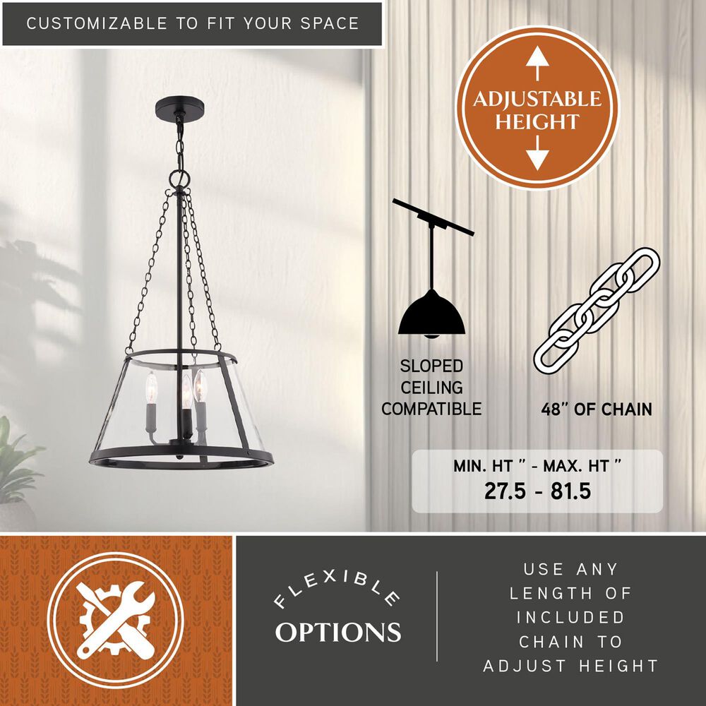 Vaxcel Rochester 3-Light Pendant in Matte Black, , large