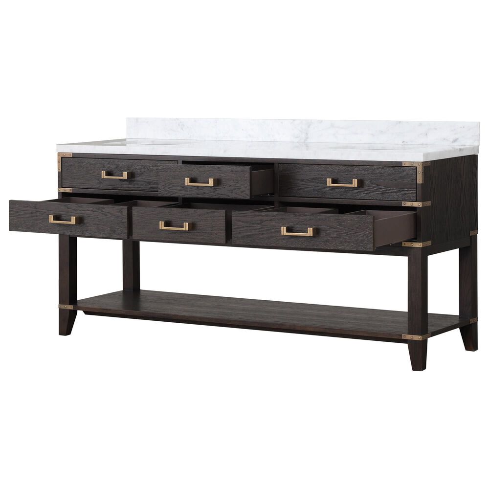 Lexora Home Norwalk 72&quot; Double Bathroom Vanity in Brown Oak with White Carrara Marble Top and Rectangular Sinks, , large