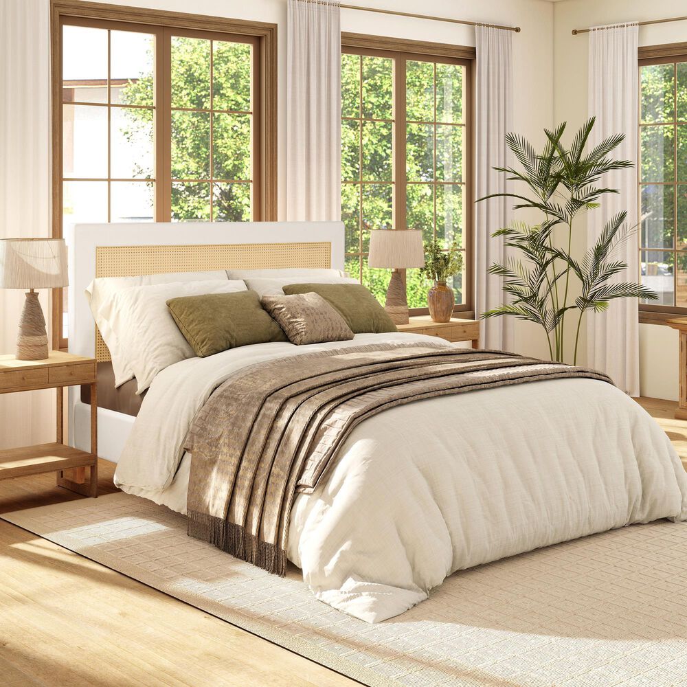 Jennifer Taylor Home Haley Queen Platform Bed with Snow White Upholstered in Natural, , large