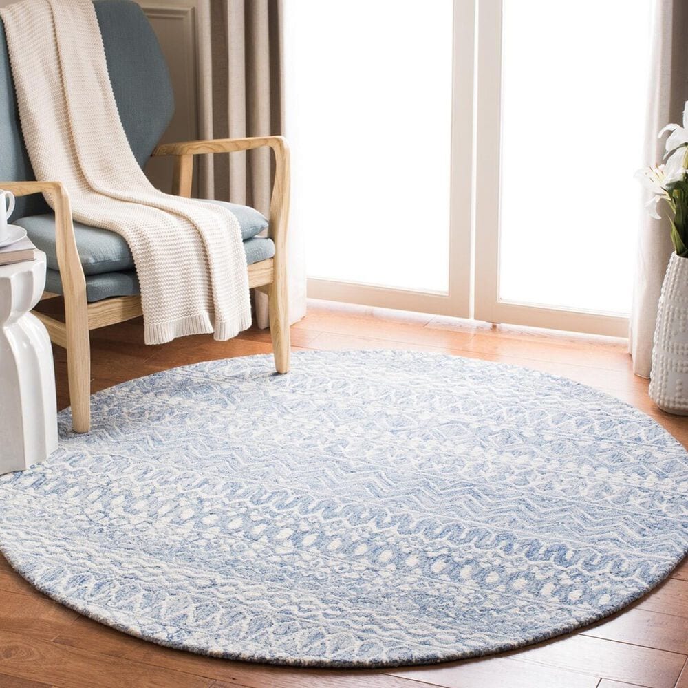 Safavieh Micro-Loop 9&#39; Round Blue and Ivory Area Rug, , large