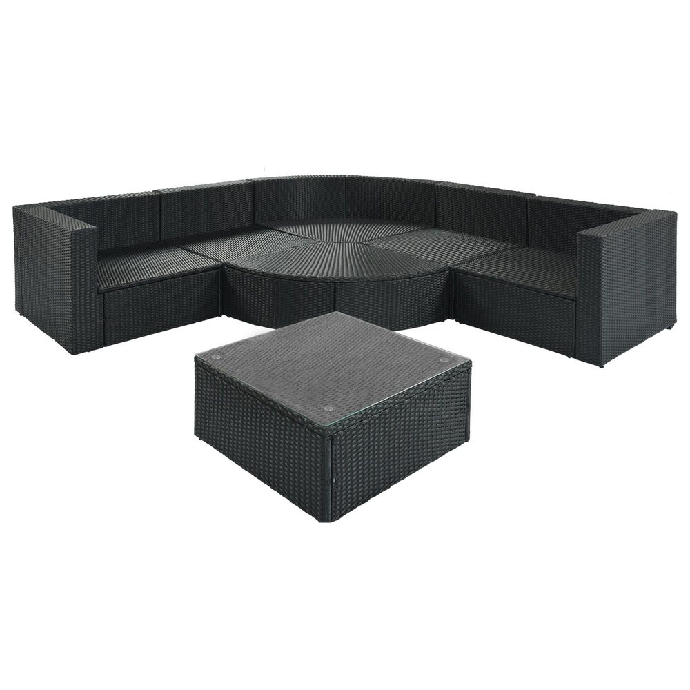 HOMLUX 7-piece Outdoor Conversation Set with Black Wicker in Gray, , large