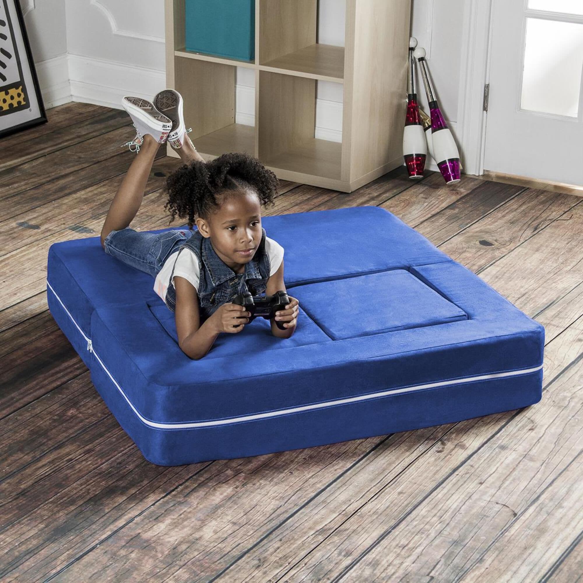 Jaxx Sacks Zipline Modular Kids Loveseat Ottomans in Blueberry NFM