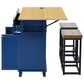 HOMLUX Farmhouse Kitchen Island with Drop Leaf and 2 Stools in Blue, Natural, Black and Rustic Brown, , large