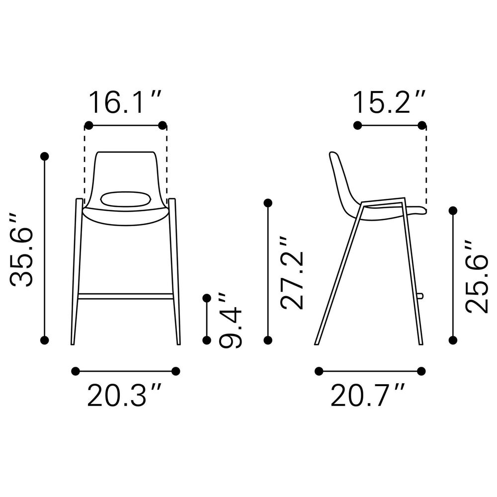 Zuo Modern Desi Counter Chair in Black/Dark Brown &#40;Set of 2&#41;, , large