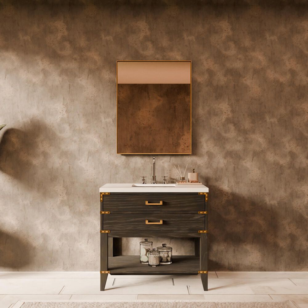 Lexora Home Norwalk 36&quot; Single Bathroom Vanity in Black Oak with White Cultured Marble Top and Rectangular Sink, , large