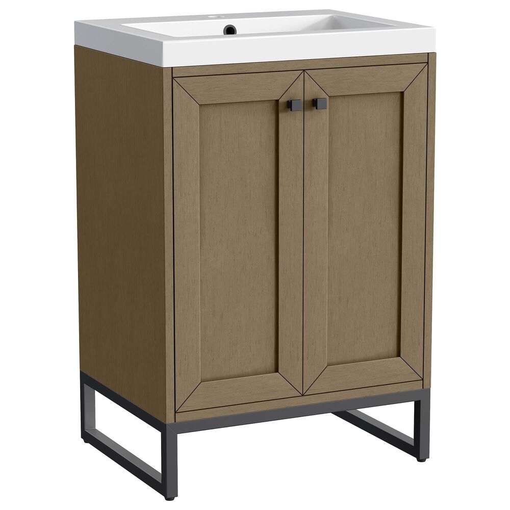 James Martin Vanities Chianti 24" Single Bathroom Vanity in Walnut Whisper and Champagne Brass with 2 cm White Glossy Composite Stone Top and Rectangular Sink, , large