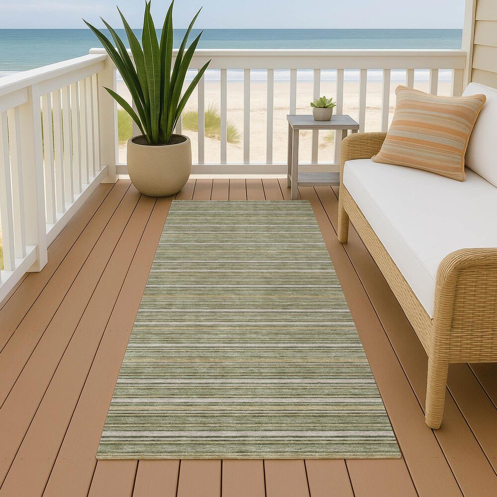 Dalyn Rug Company Soft Essentials Striped Olive 2'3" x 7'6" Indoor/Outdoor Runner, , large