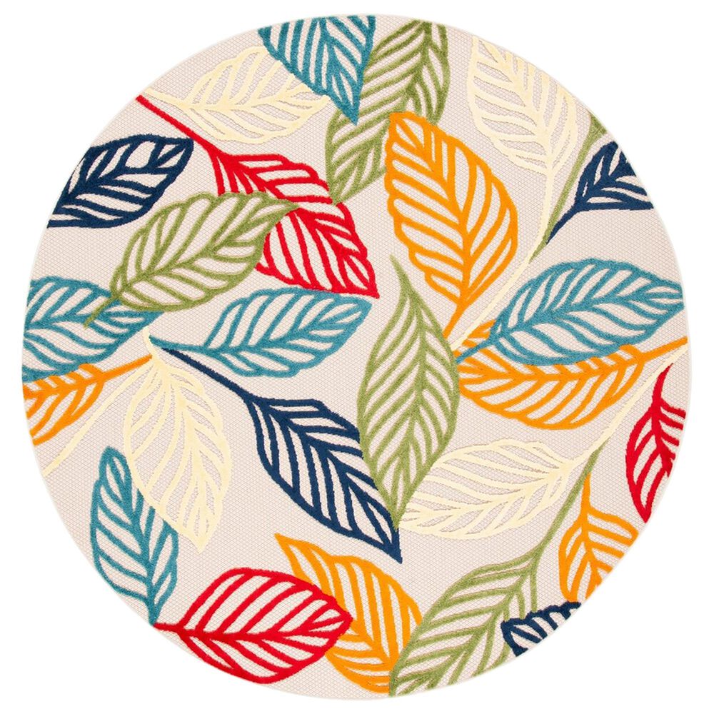 Safavieh Cabana 6"7" Round Ivory and Green Area Performance Rug, , large