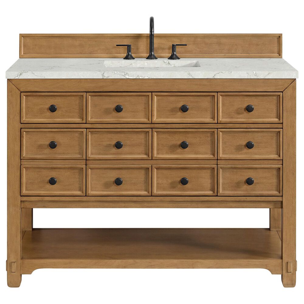 James Martin Malibu 48&quot; Single Bathroom Vanity in Amber Birch with 3 cm Victorian Silver Quartz Top and Rectangular Sink, , large