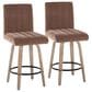 LumiSource Hank Swivel Counter Stool with Brown Fabric Upholstery in Whitewashed and Black (Set of 2), , large