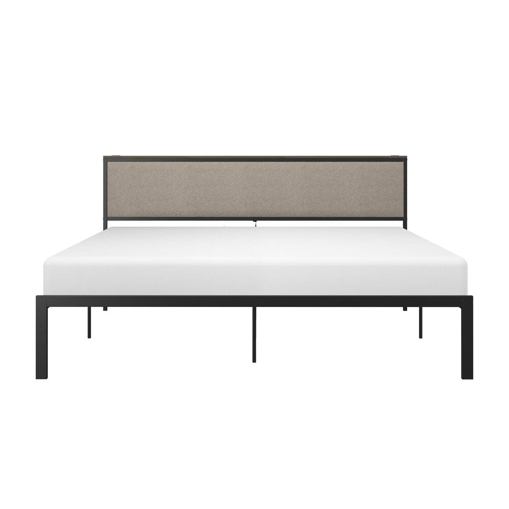 The Monday Company King Metal and Upholstered Platform Bed with USB Ports in Black, , large