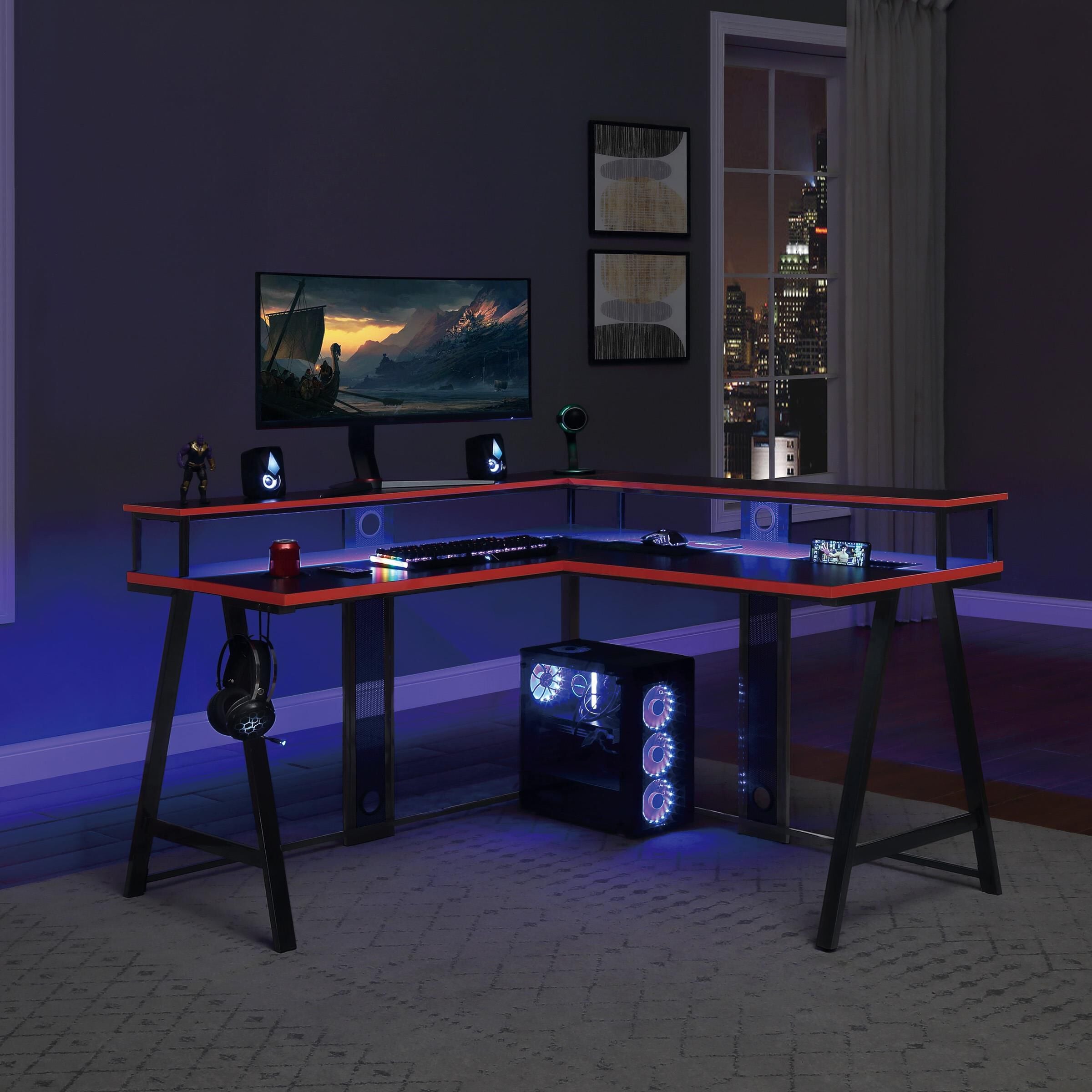 Valor Living Disruptor L-Shaped Gaming Desk in Black and Red