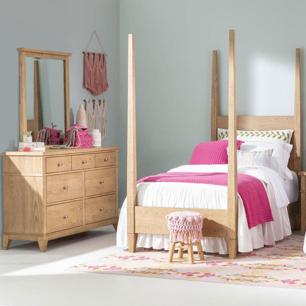 St Claire Home Today's Traditions 4 Piece Twin Platform Poster Bed Set in Natural Hickory, , large