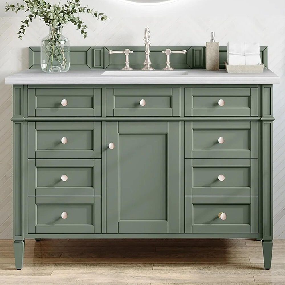 James Martin Vanities Brittany 48&quot; Single Bathroom Vanity in Smokey Celadon with 3 cm Arctic Fall Solid Surface Top and Rectangular Sink, , large
