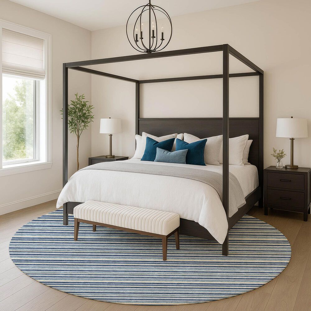 Dalyn Rug Company Soft Essentials Striped Navy 8' Round Indoor/Outdoor Area Rug, , large