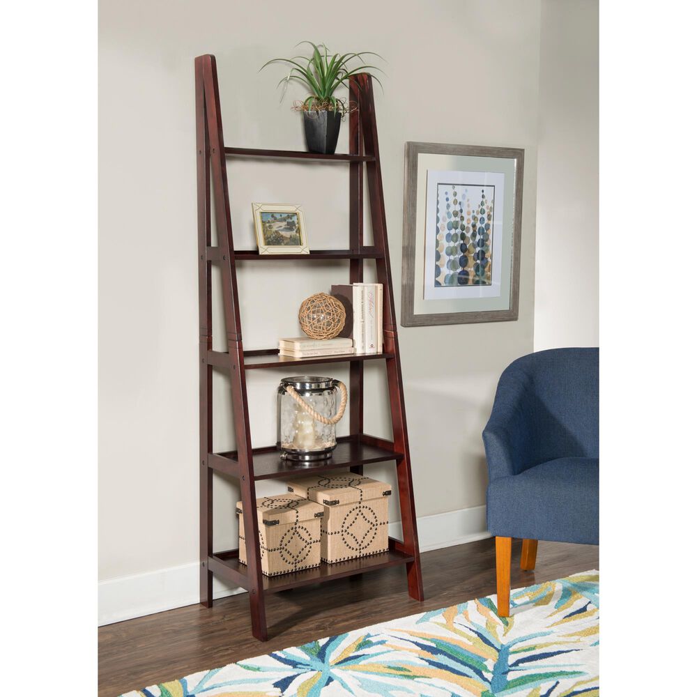 Linon Home Decor Acadia 5-Shelf Ladder Bookcase in Espresso, , large