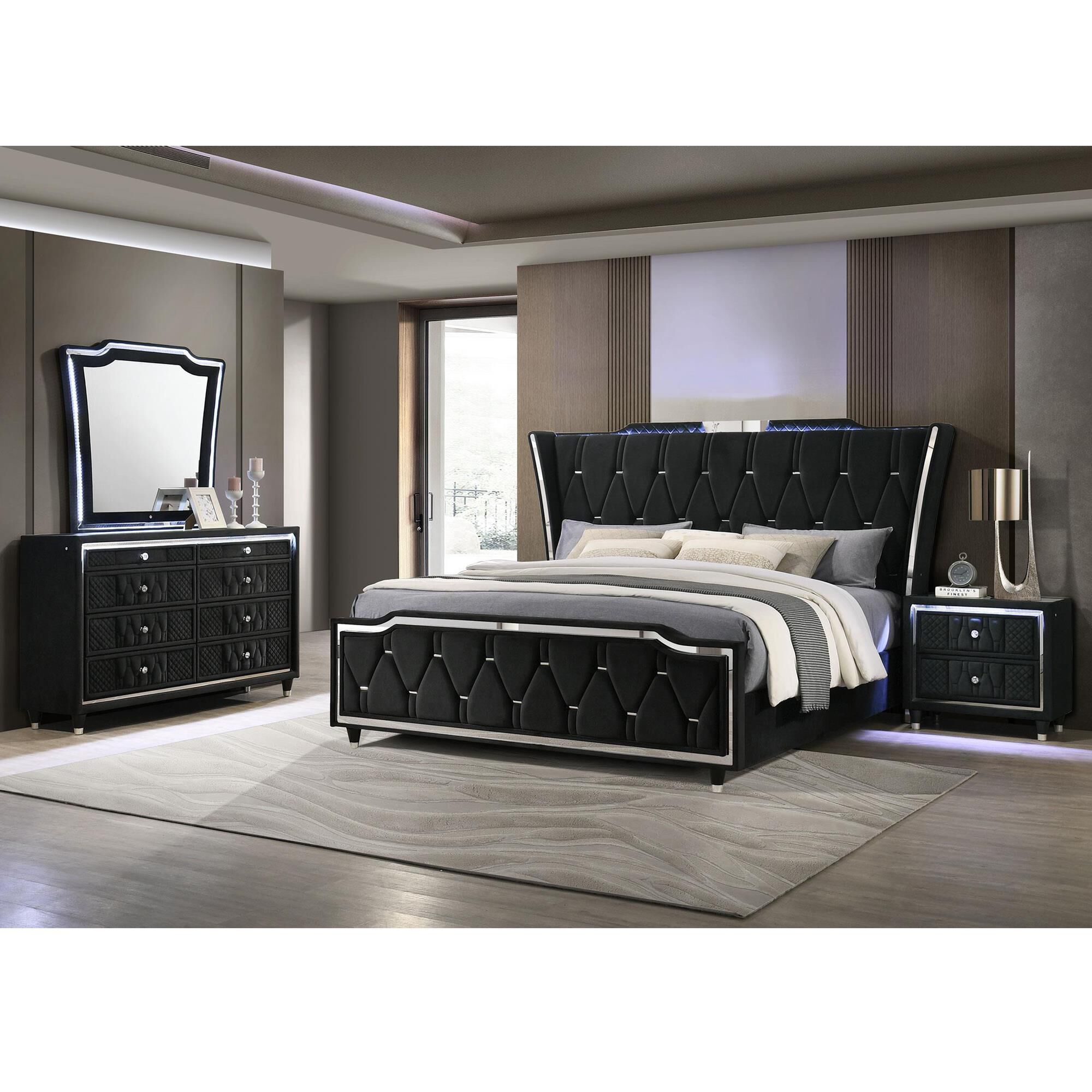 Pacific Landing Lorient 4 Piece King Wingback Bedroom Set in Black