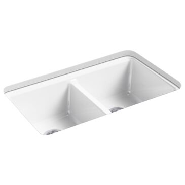 Kohler Riverby 33" Undermount Double Bowl Workstation Kitchen Sink in White, , large