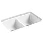 Kohler Riverby 33" Undermount Double Bowl Workstation Kitchen Sink in White, , large
