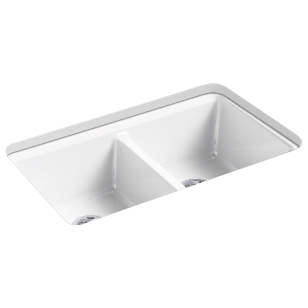 Kohler Riverby 33" Undermount Double Bowl Workstation Kitchen Sink in White, , large