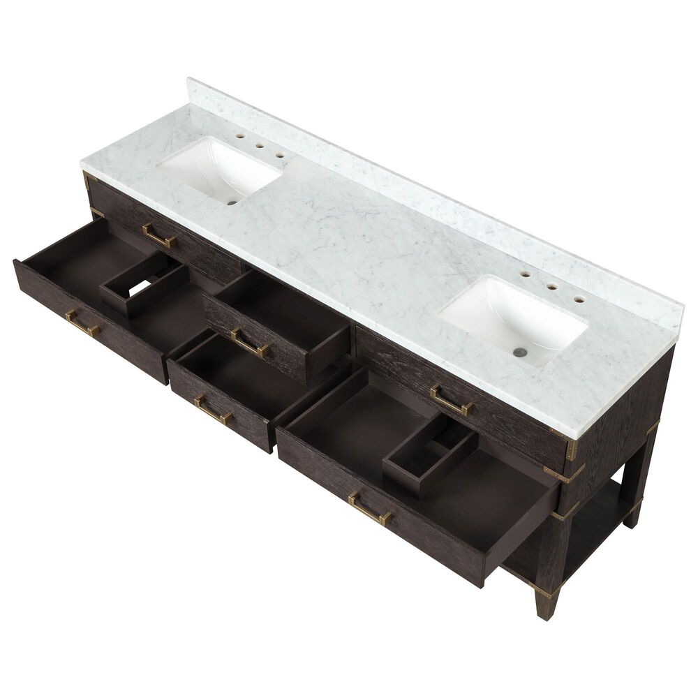Lexora Home Norwalk 84&quot; Double Bathroom Vanity in Brown Oak with White Carrara Marble Top and Rectangle Sink, , large