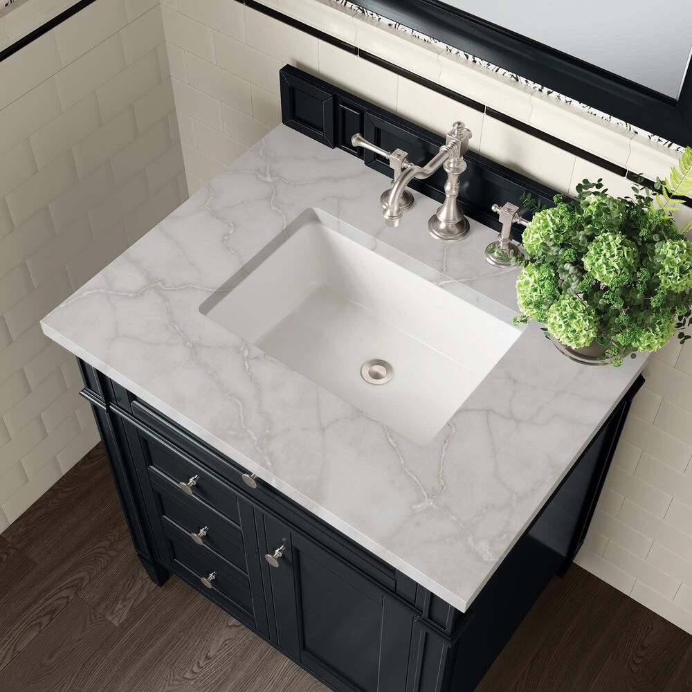 James Martin Vanities Brittany 30" Single Bathroom Vanity in Black Onyx with 3 cm Victorian Silver Quartz Top and Rectangular Sink, , large