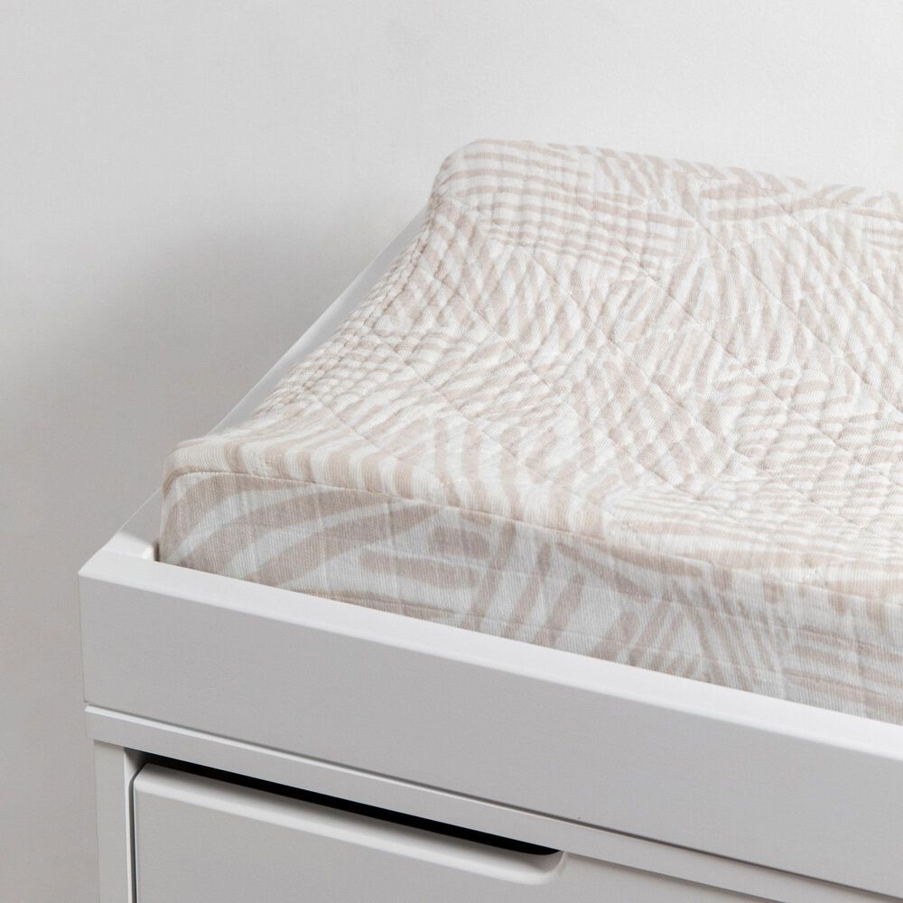 Babyletto Oat Stripe Changing Pad Cover in White and Gray, , large