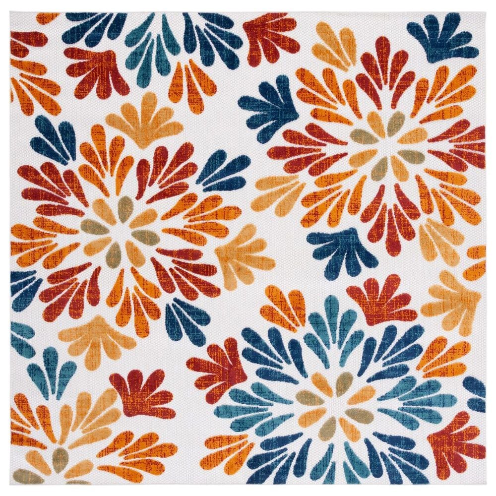 Safavieh Cabana CBN800A 5"3" Square Creme and Red Indoor/Outdoor Area Performance Rug, , large