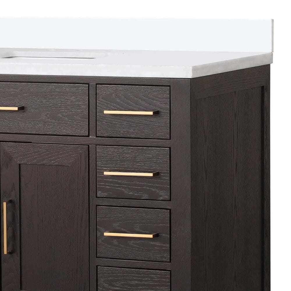 Lexora Home Abbey 48&quot; Single Bathroom Vanity in Brown Oak with 2 cm White Quartz Top and Rectangular Sink, , large