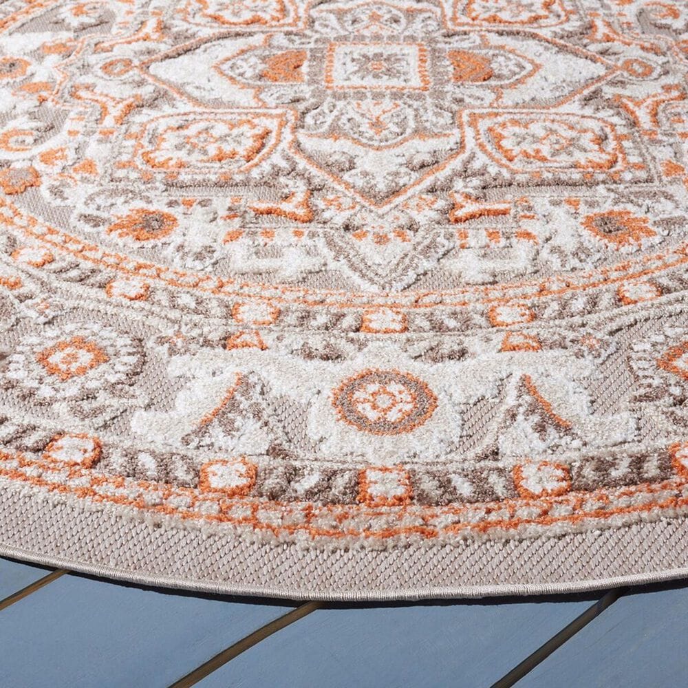 Safavieh Cabana CBN680B 6&#39;7&quot; Round Beige and Orange Indoor/Outdoor Area Performance Rug, , large