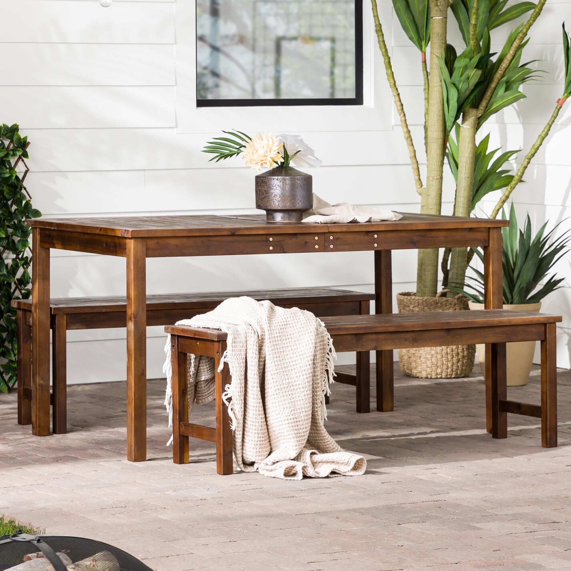 Walker Edison Midland 3 Piece Patio Dining Set in Dark Brown Shop NFM