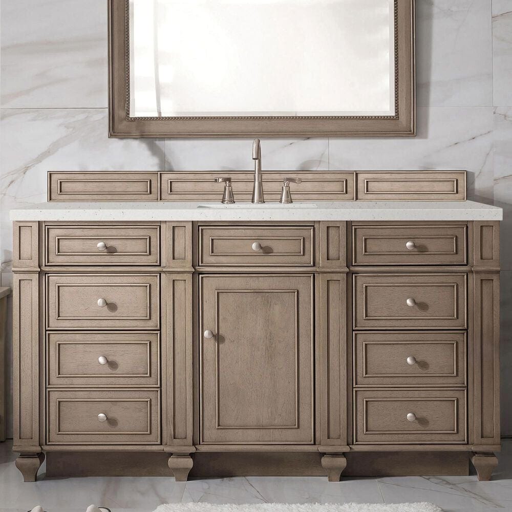 James Martin Vanities Bristol 60&quot; Single Bathroom Vanity in Whitewashed Walnut with 3 cm Lime Delight Quartz Top and Rectangular Sink, , large