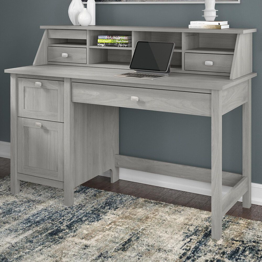 Bush Broadview Modern Farmhouse 2Piece Office Desk Set in Modern Gray