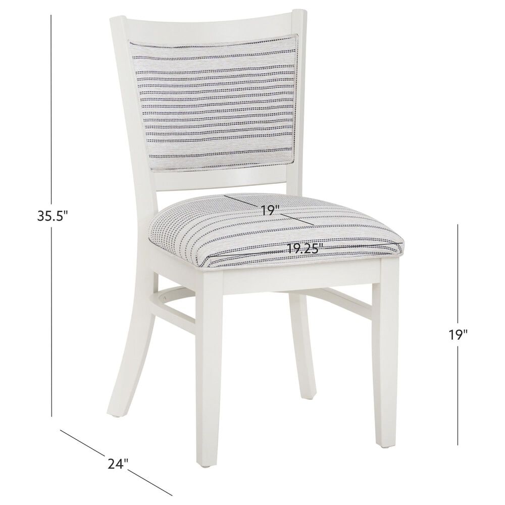 Linon Home Decor Lainey Side Chair with Light Grey Stripe Cushion in White (Set of 2), , large